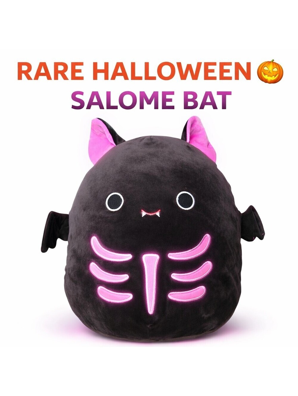 Salome Bat Squishmallows 19 Inch Halloween Black Pink Bones Plush Large Squishy